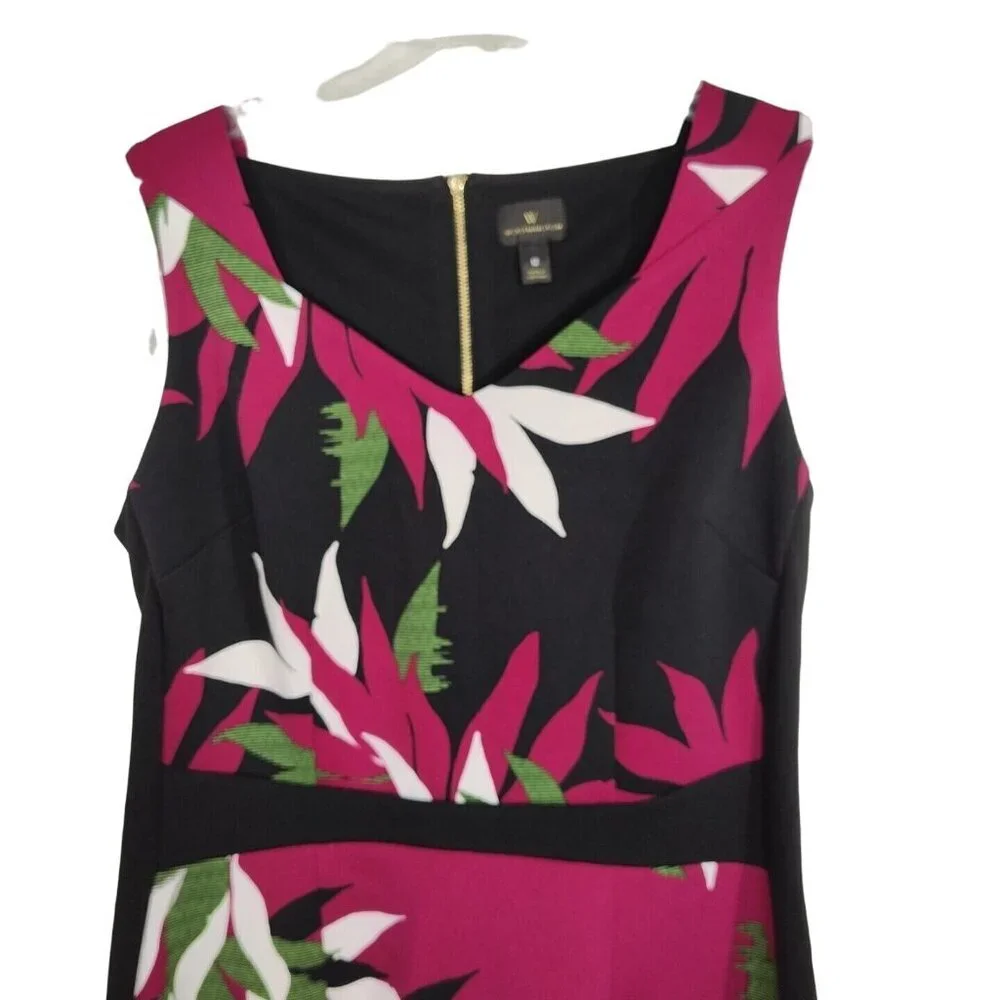 Worthington Red Black Green Sheath Dress Women Size 12 Sleeveless Zip Closure - Picture 2 of 5